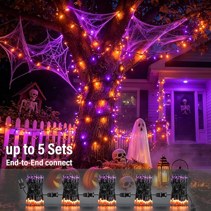 TW SHINE Purple & Orange Halloween String Lights – 20FT, 100 Count