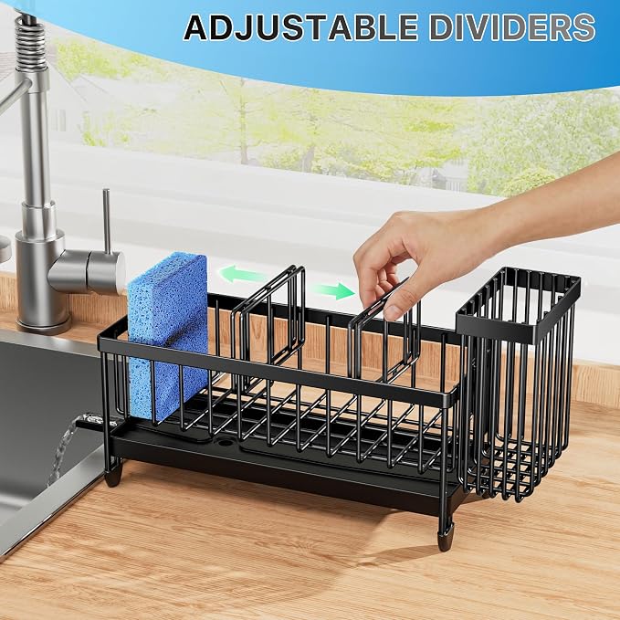 Cisily Kitchen Sink Organizer with Brush Holder – Black