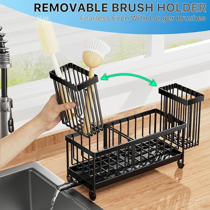 Cisily Kitchen Sink Organizer with Brush Holder – Black