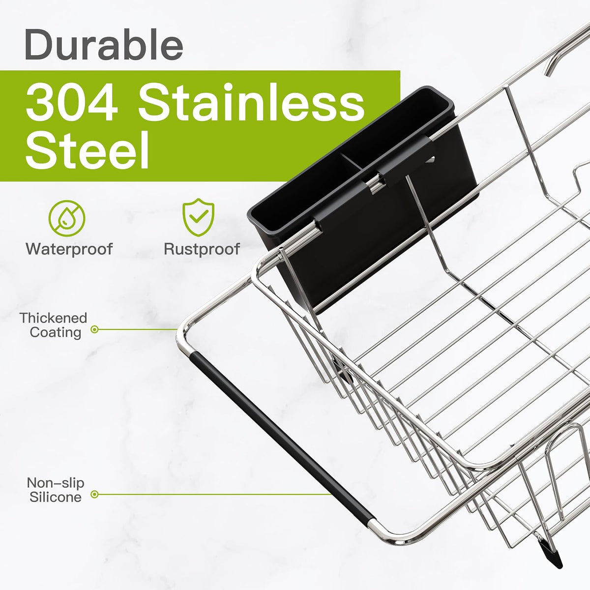 JASIWAY Expandable Dish Drying Rack with Cup & Utensil Holder, Silver - image 5