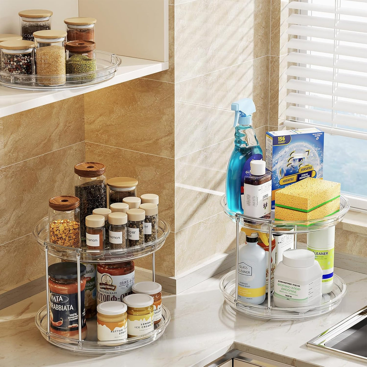 LAMU 2-Pack 2-Tier Lazy Susan Turntable Organizer, Clear - image 6