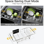 JASIWAY Expandable Dish Drying Rack with Cup & Utensil Holder, Silver - image 2