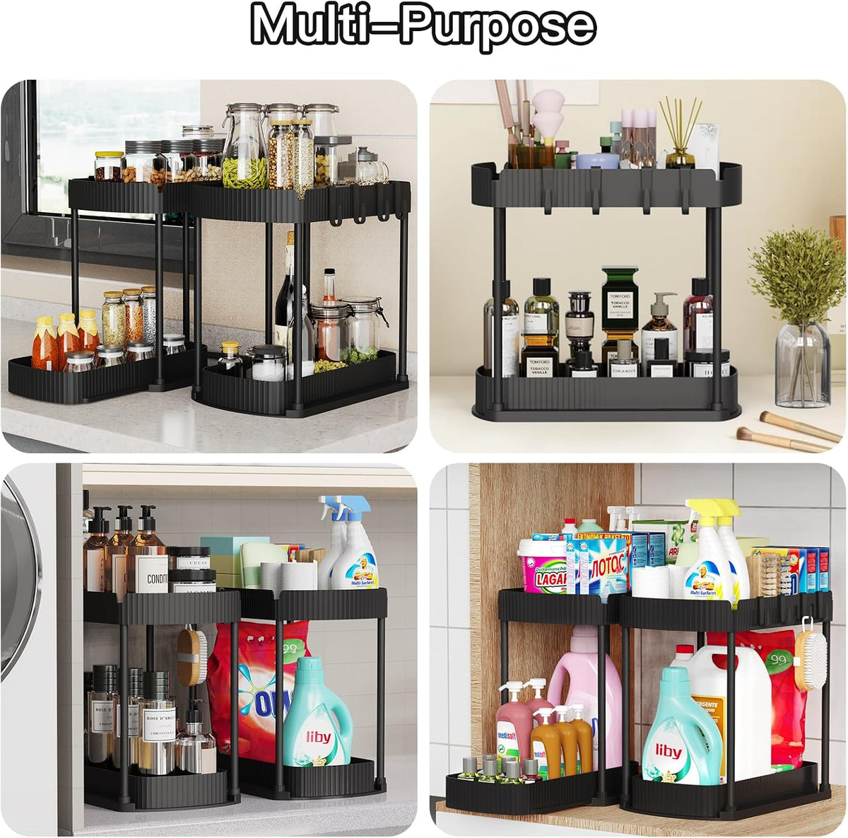 ukeetap 2-Pack Pull-Out Under Sink Organizers, 12.8 in, Black - image 6