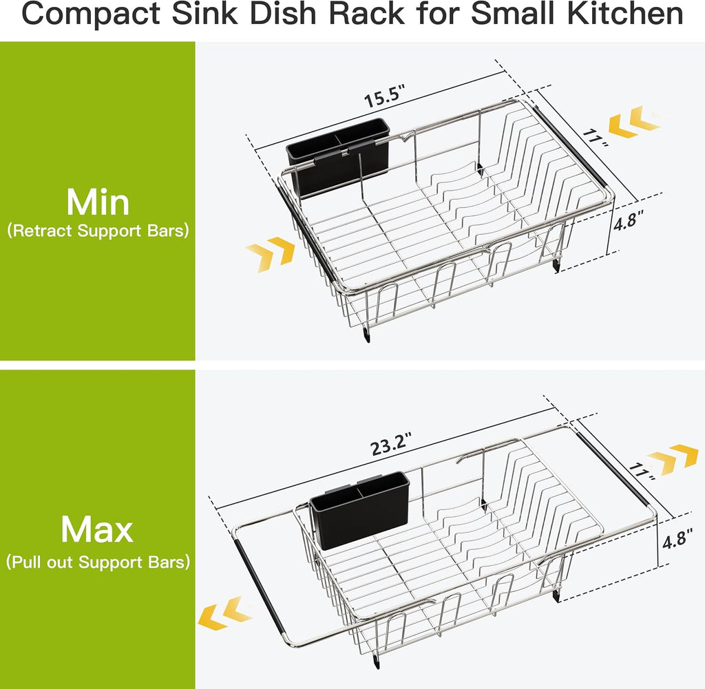 JASIWAY Expandable Dish Drying Rack with Cup & Utensil Holder, Silver - image 4