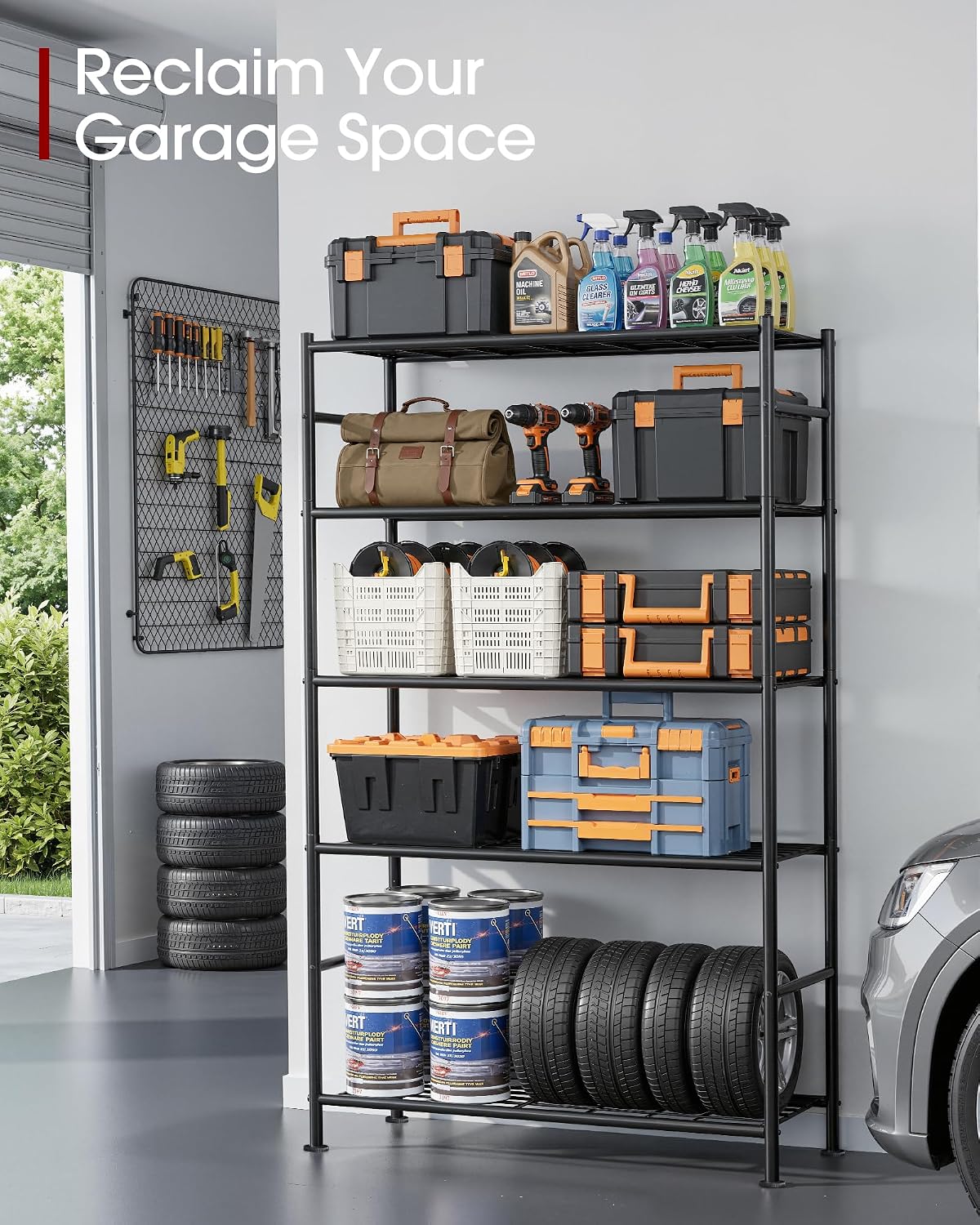Sakugi 5-Tier Heavy Duty Storage Shelves, Black - image 4