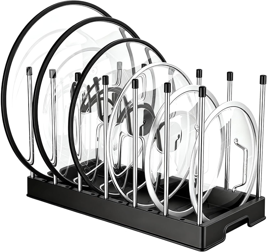 Lifewit Pot Lid & Pan Organizer with 7 Dividers, Black