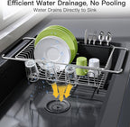 JASIWAY Expandable Dish Drying Rack with Cup & Utensil Holder, Silver - image 6