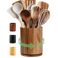 Acacia Wood Utensil Holder – 360° Rotating Kitchen Organizer