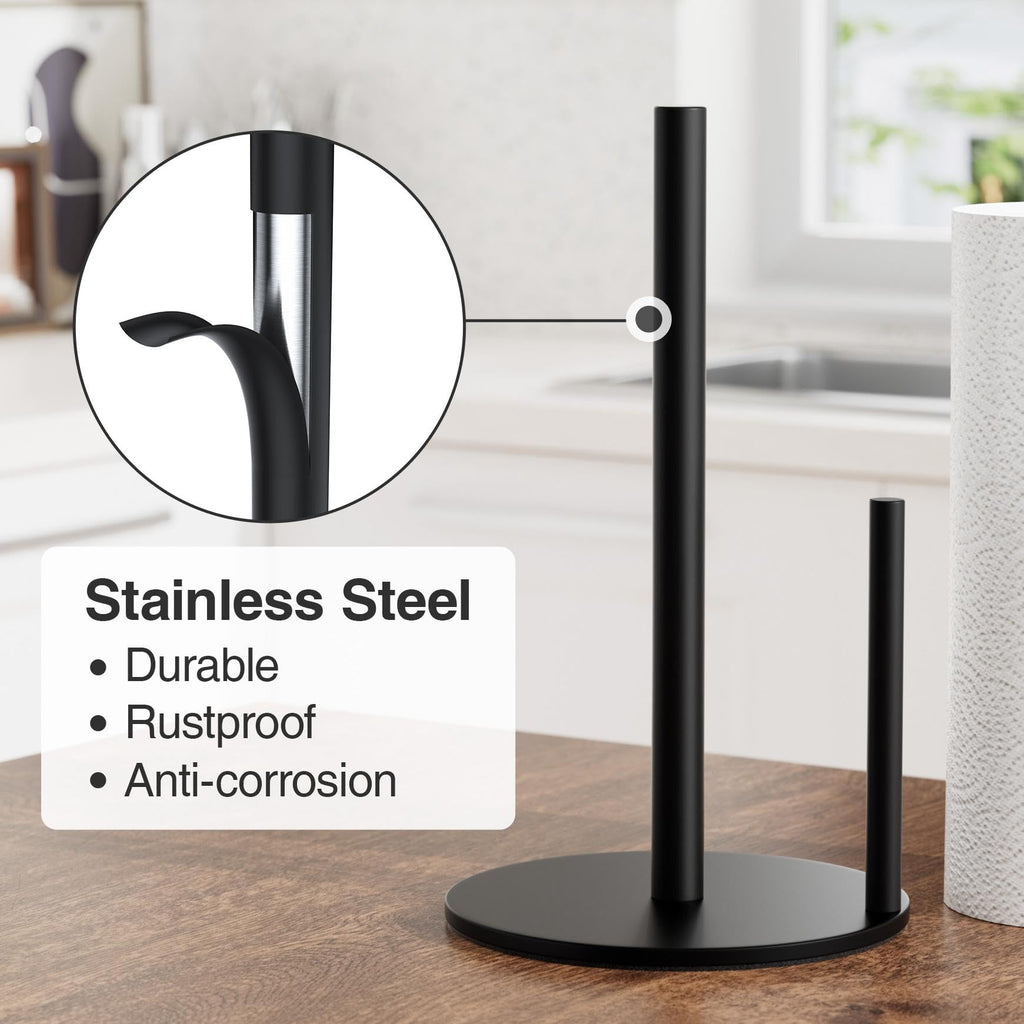 Black Stainless Steel Paper Towel Holder – Countertop Roll Organizer