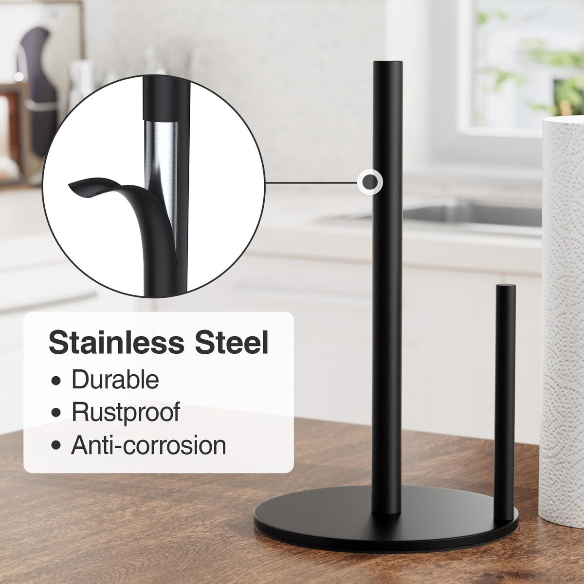 Black Stainless Steel Paper Towel Holder – Countertop Roll Organizer