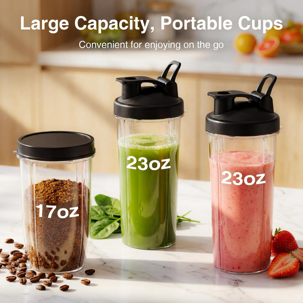900W Personal Smoothie Blender – 3 To-Go Cups, Portable Juicer