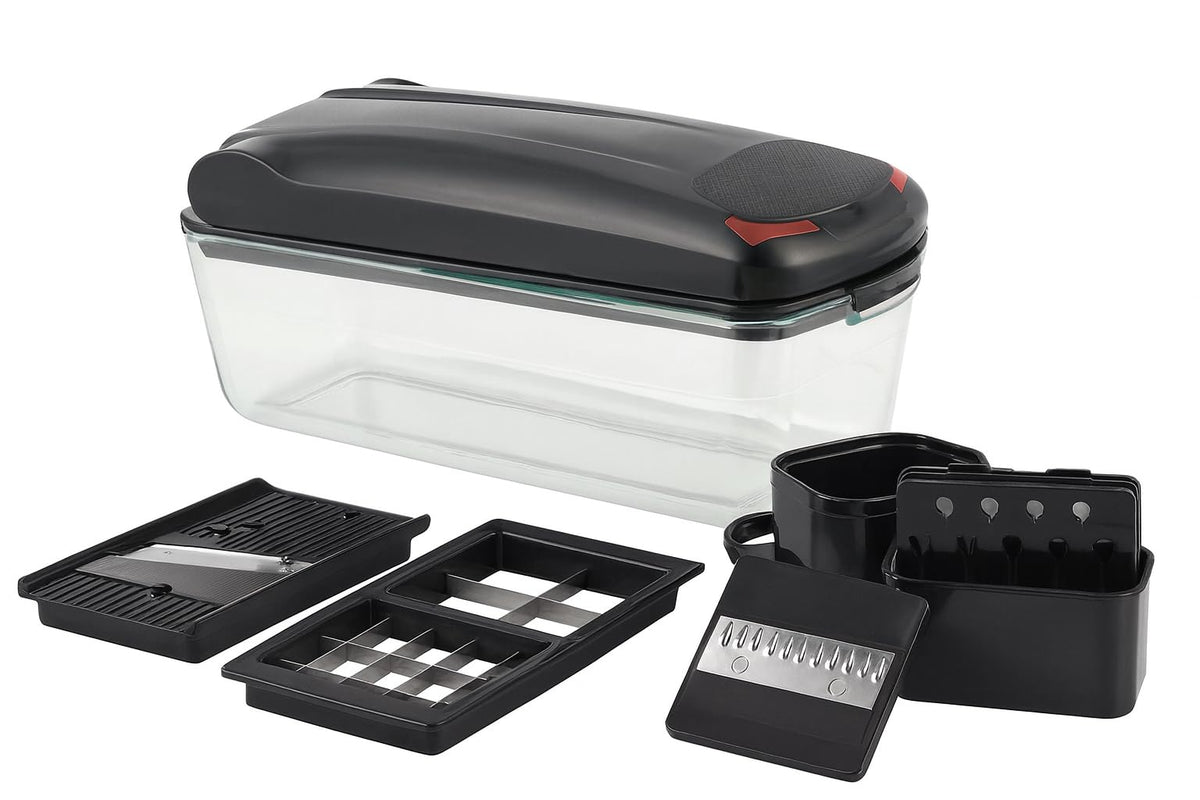 13-in-1 Vegetable Chopper with Glass Container – Manual Food Slicer