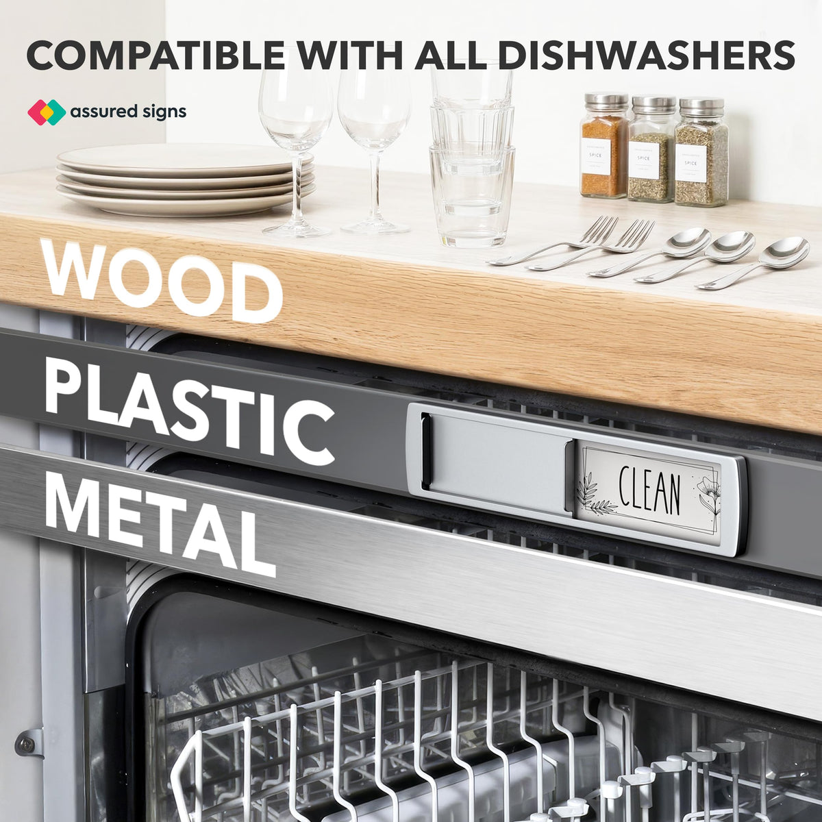 Dishwasher Clean Dirty Magnet – 7 x 2 Inch Kitchen Sign