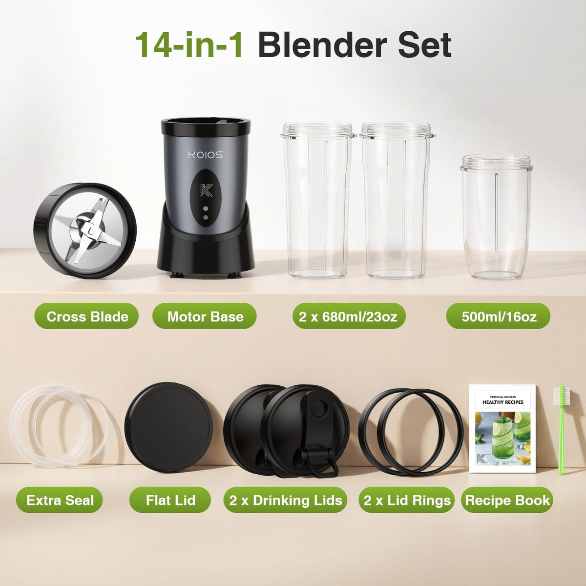 900W Personal Smoothie Blender – 3 To-Go Cups, Portable Juicer